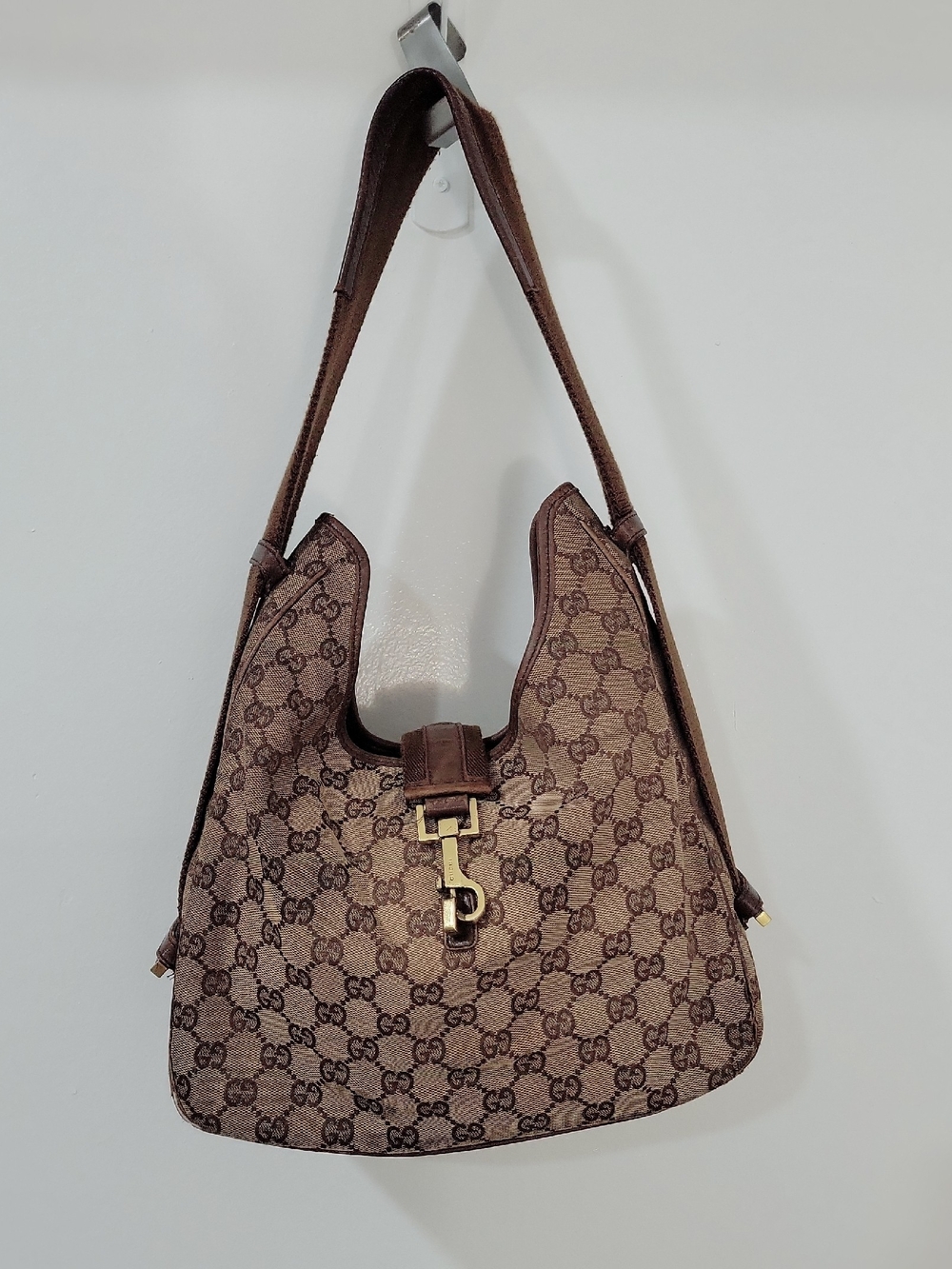 Vintage Gucci Jackie GG Canvas Hobo Bag Brown 92735
